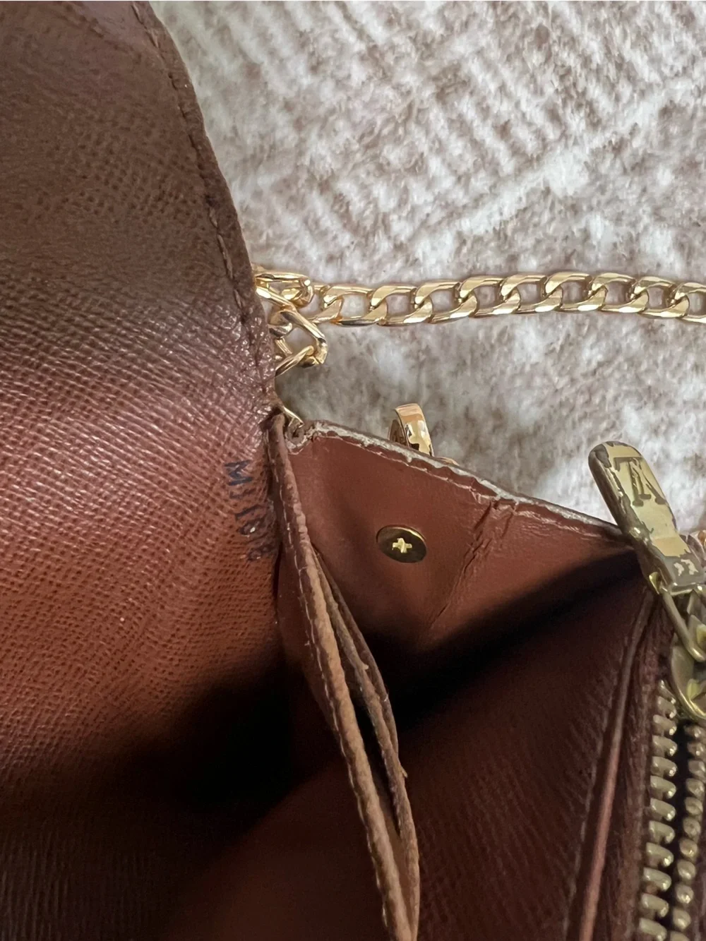 Louis Vuitton Monogram Canvas Chain Crossbody in Brown with Gold Hardware
